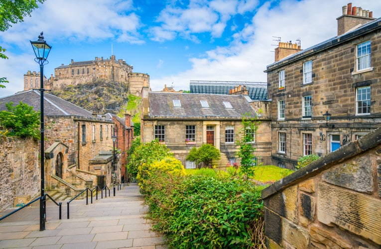 Photo of scenic sight in Edinburgh with the Castle in the background. Scotland.