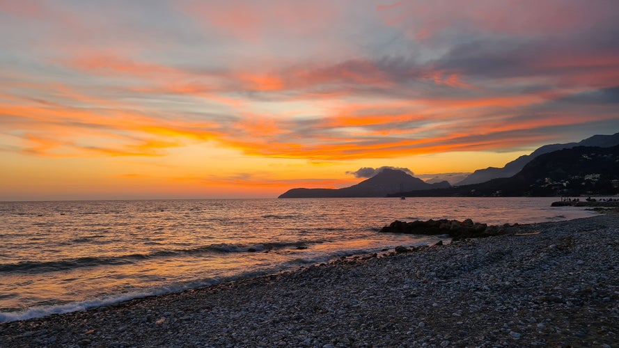 Photo of beautiful sunset at Bar beach, Montenegro.