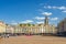 photo of Arras cityscape with Flemish-Baroque-style townhouses buildings on La Petite market Place des Heros Heroes Square in old town center with blue sky in France.