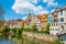 Photo of Tuebingen in the Stuttgart city ,Germany Colorful house in riverside and blue sky. 