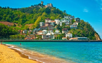 Photo of Santander city beach aerial panoramic view.