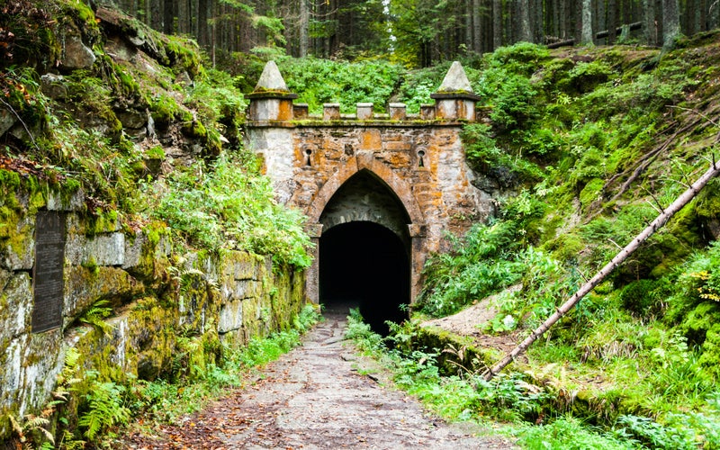 Photo of Upper entrance to tunnel of historical Schwarzenberg.Germany.