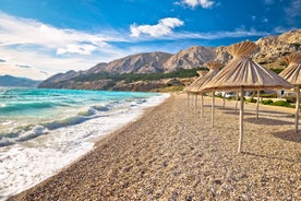 Photo of panoramic aerial view of Baska town, Krk, Croatia.