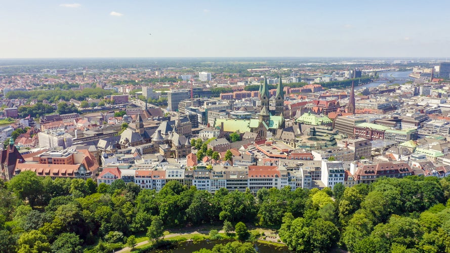 Photo of the historic part of Bremen, the old town. Bremen Cathedral ( St. Petri Dom Bremen ).