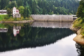 Photo of views from the barrage path of the dam in Spindleruv Mlyn Czech Republic on a gloomy summer day.