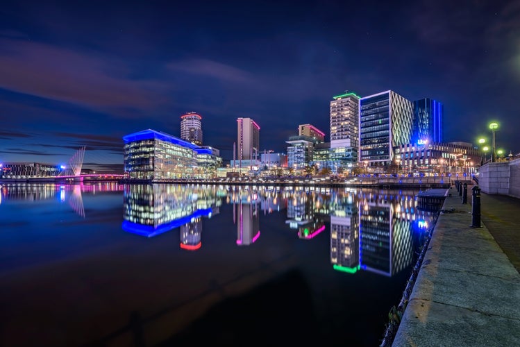 Media City UK is on the banks of the Manchester Ship Canal in Salford and Trafford, Greater Manchester, England..jpg