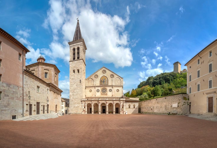 Spoleto, Italy. Piazza del Duomo square and Spoleto Cathedral