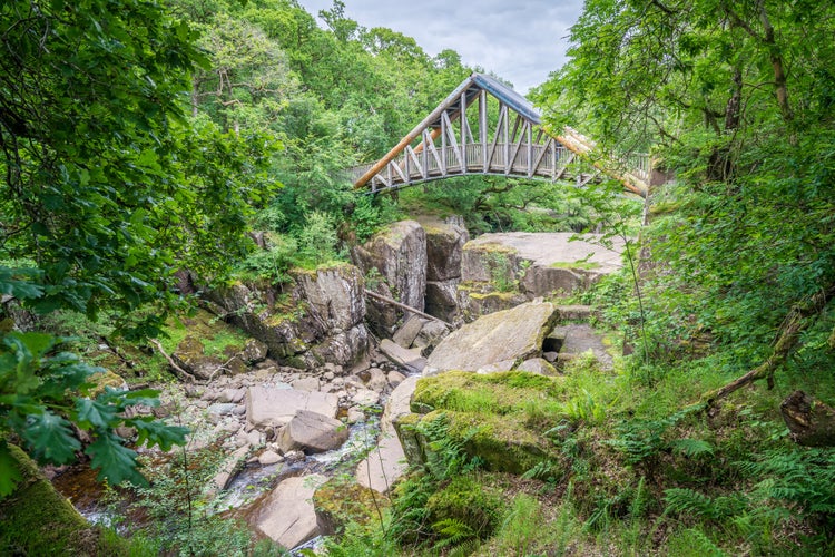 Photo of Bracklinn Falls, scenic nature landscape near Callander, small town in the council area of Stirling, Scotland.