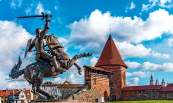 Panorama of Kaunas from Aleksotas hill, Lithuania.