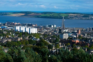 Photo of beautiful view of the old town city of Edinburgh from Calton Hill, United Kingdom.