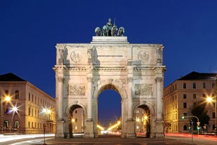 Aerial view on Marienplatz town hall and Frauenkirche in Munich, Germany.