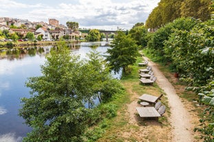 Photo of Bordeaux aerial panoramic view. Bordeaux is a port city on the Garonne river in Southwestern France.