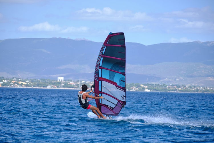 view of windsurf in the coast of cagliari - poetto beach - Sardinia Itlay