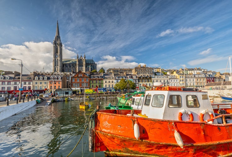 photo of view of  Impression of the St. Colman's Cathedral in Cobh near Cork, Ireland.