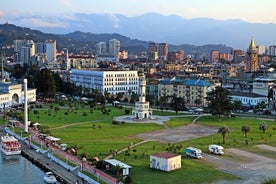 Photo of the ruins of the old Soviet sanatorium Medea, whose architecture which is basically a synthesis of Stalinist period classical style, Tskaltubo, Georgia.