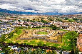 Photo of the aerial view of Plaza de Toros in Pamplona, the capital of Navarre province in northern Spain.