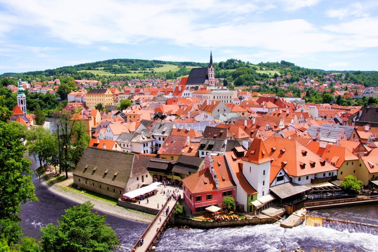 photo of view of Aerial view over the old Town of Cesky Krumlov, Czech Republic