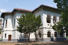 Photo of the facade of the Administrative Palace of Craiova (today Dolj Prefecture and County Council), an imposing historical monument located on the territory of Craiova, Romania.