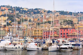 Photo of beautiful landscape of panoramic aerial view port of Genoa in a summer day, Italy.