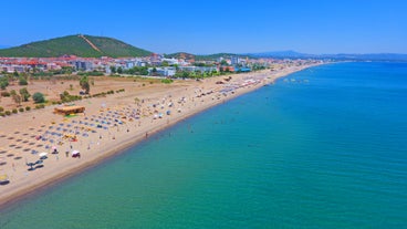 Photo of aerial view of Foca ,a town and district in Turkey's Izmir Province, on the Aegean coast.