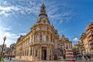 Photo of Murcia city centre and Segura river aerial panoramic view. Murcia is a city in south eastern Spain.