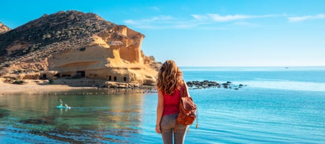 Photo of beautiful view of Santa Pola port and skyline in Alicante of Spain.