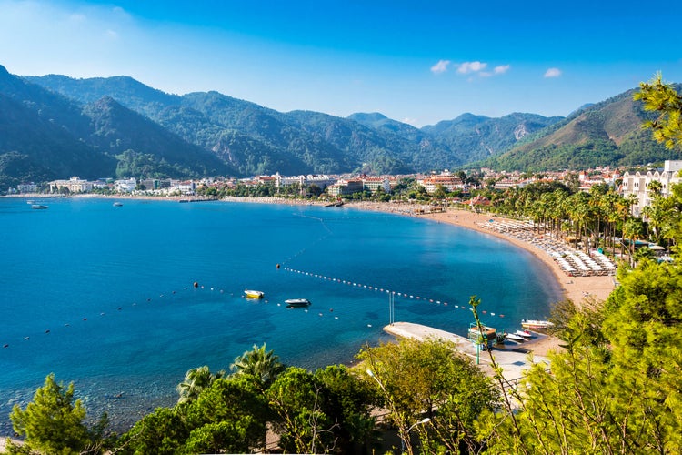 Photo of Icmeler beautiful beach aerial view in Marmaris Town, Turkey.