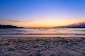 Photo of panoramic aerial view of Skala popular touristic destination in Lesvos island, Aegean sea, Greece.