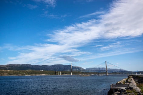photo of view of Helgelandsbrua Bridge agross the Leirfjorden near Sandnessjøen