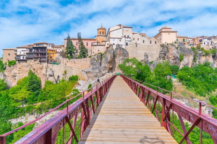 photo of view of San Pablo bridge over river Huecar in Cuenca, Spain.