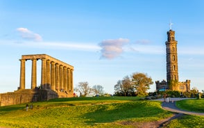 Photo of beautiful view of the old town city of Edinburgh from Calton Hill, United Kingdom.