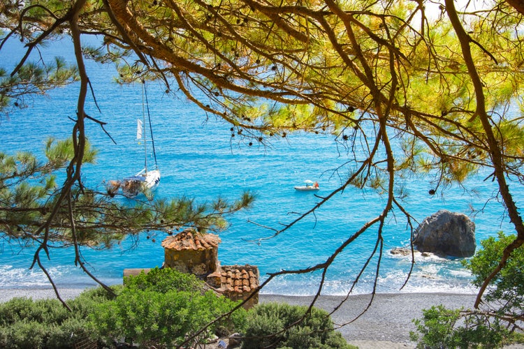 Photo of Agios Pavlos beach with Saint Paul church, an incredible beach at Opiso Egiali area, Chania, Crete, Greece.