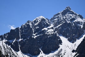 photo of Alpine aerial summer view with the famous Nordkette mountains seen from Serle's cable car station, Mieders, Stubaital valley, Innsbruck, Austria.