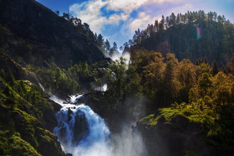 Photo of beautiful Latefossen Waterfall, Odda ,Norway.