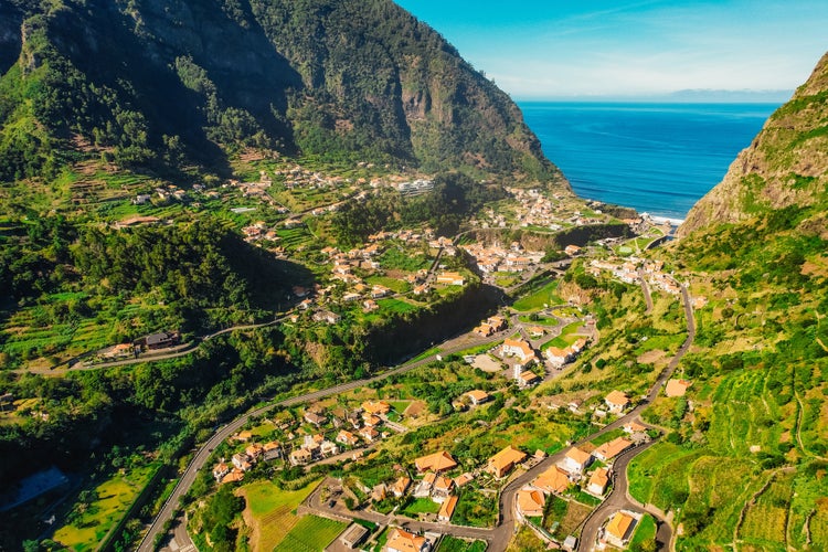 Photo of Sunny day with aerial view of Capelinha de Nossa Senhora de Fatima, Sao Vicente, Madeira Island, Portugal.