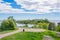 Photo of the Kaivopuisto park and Harakka island on the background, Helsinki, Finland.