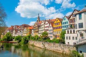 Panoramic view of historic Zurich city center with famous Fraumunster, Grossmunster and St. Peter and river Limmat at Lake Zurich on a sunny day with clouds in summer, Canton of Zurich, Switzerland