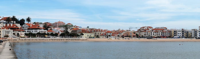 Photo of aerial view of Alcobaca Monastery and the city in Alcobaca, Portugal.