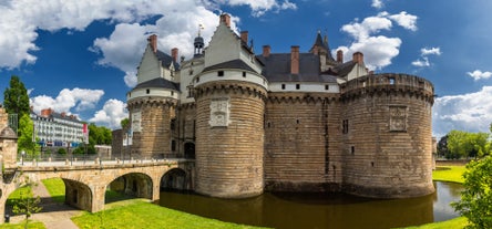 Photo of beautiful city Saint-Brieuc with ancient half-timbered houses, Brittany region, France.