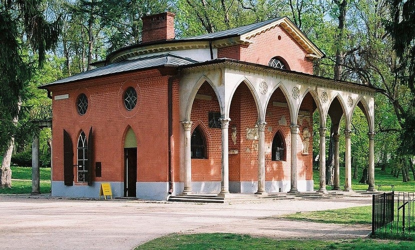 photo of view of Gothic House, Pulawy, neo-Gothic garden pavilion, museum, park, pulawy, Poland.