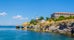 photo of view of small island of saint anastasia is a new tourist attraction in bulgaria near burgas. reconstructed museum, hotel, restaurant and lighthouse are accompanied by small cute beach.,Burgas Bulgaria.