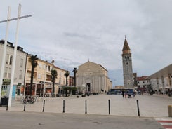 Photo of aerial view to the town of Porec in Istria, Croatia on Adriatic coast.