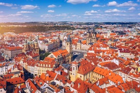 Photo of aerial view on Mikulov town in Czech Republic with Castle and bell tower of Saint Wenceslas Church.