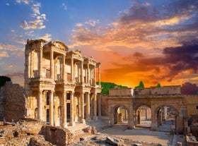 Photo of Selcuk town and ruins panorama as seen from citadel, Turkey.