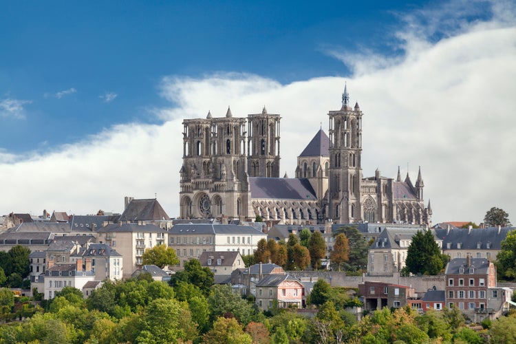 photo of view of Aerial view of Laon Cathedral (French: Cathédrale Notre-Dame de Laon), a Roman Catholic church located in Laon, Aisne, Hauts-de-France, France.