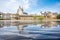 photo of the castle of Dukes of Brittany with Miroir d'eau (water mirror fountain) at beautiful morning in Nantes city in France.