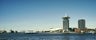 photo of overview of the Amsterdam IJ River with ferries, EYE Film Museum and ADAM Tower in the Netherlands.