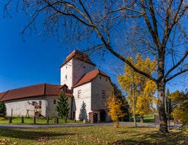 Photo of panoramic aerial view of Spa Luhacovice, Zlin region, Moravia, Czech Republic.