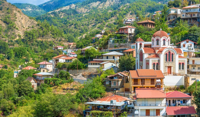 photo of panoramic view of the village Moutoullas. Nicosia district. Cyprus.