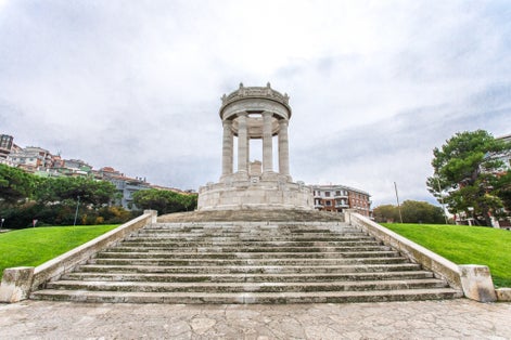 The Passetto of Ancona Marche Italy with panoramic view of the Adriatic Sea - Monument to fallen soldiers of WWII, a Pantheon at Passetto of Ancona.